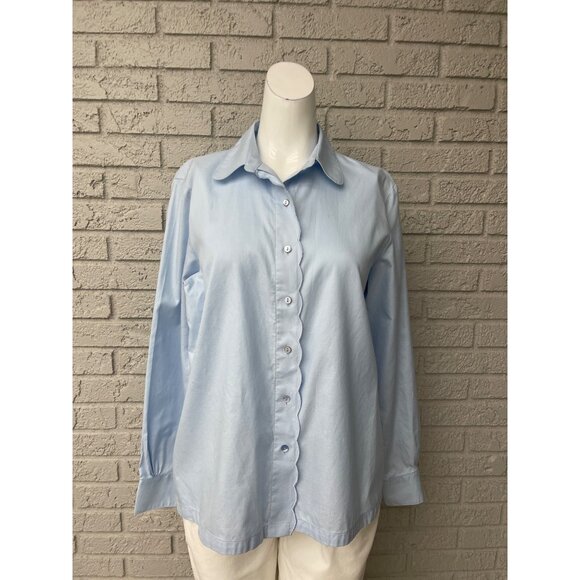 Brooks Brothers Women Light Blue Cotton Long Sleeve Dress Shirt with Scalloped F - Picture 1 of 8